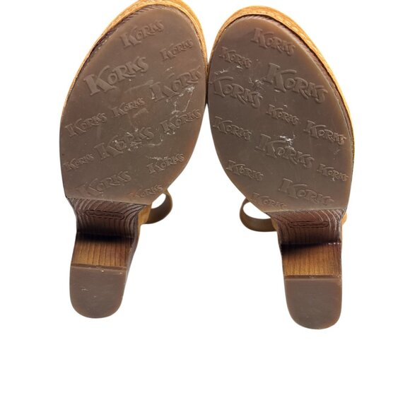 Korks Womens Tan Suede Platform Block Heel Mules With Adjustable Strap - Picture 9 of 10